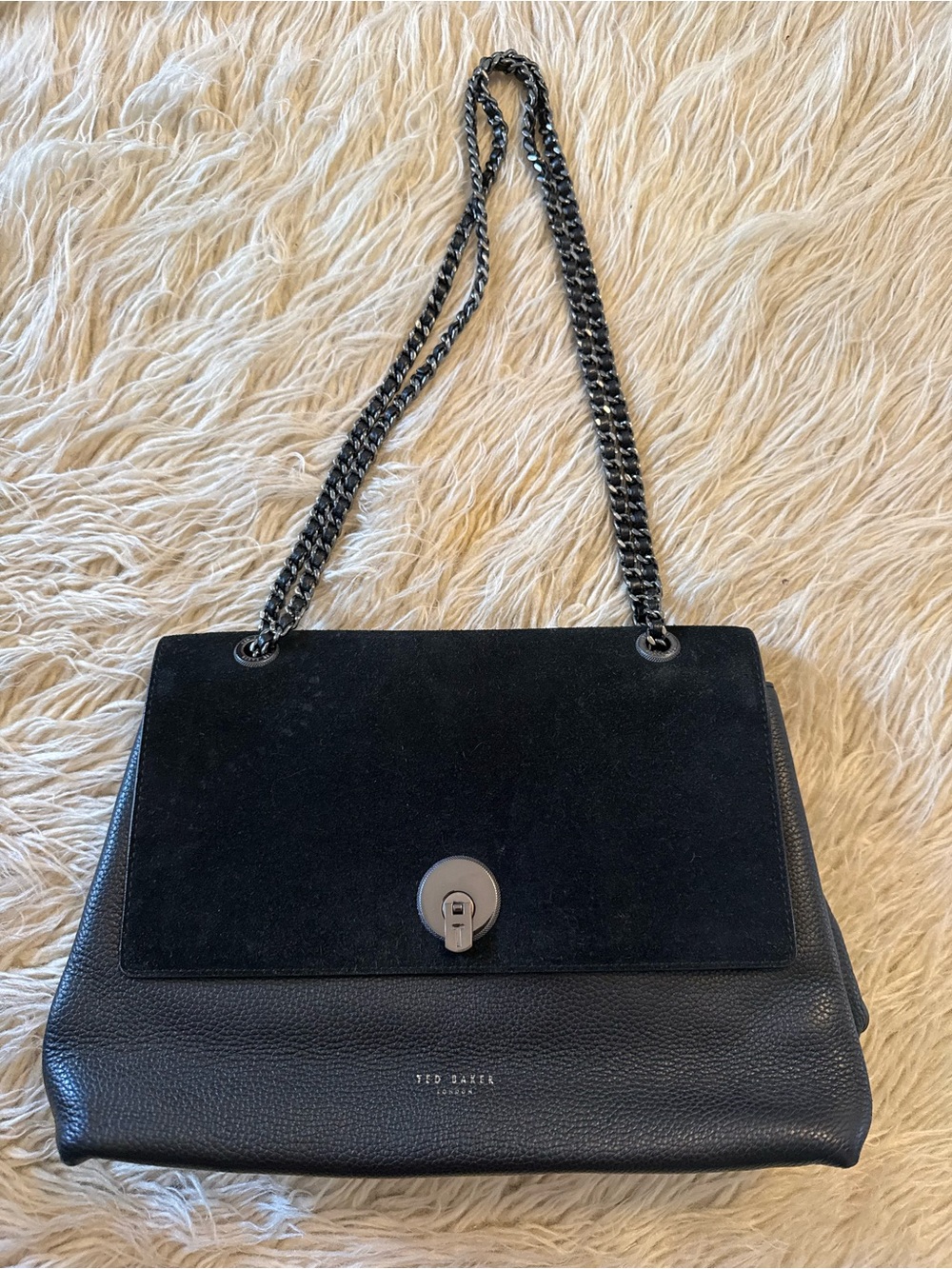 Ted Baker Black Leather & Suede Chain Shoulder Bag